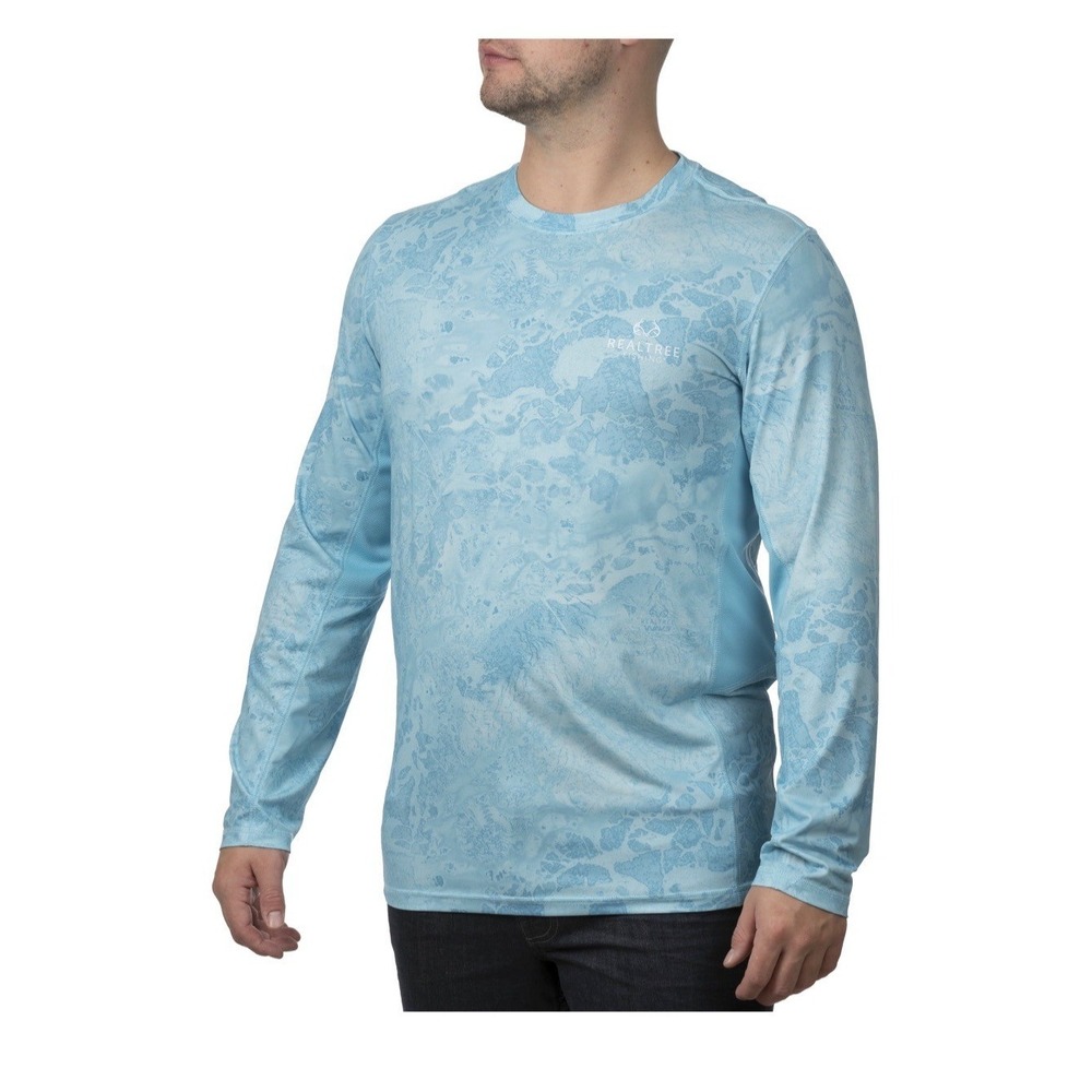 NWT Realtree Men's Long Sleeve Performance Fishing Tee – Wav3 Light Blue Size 2X